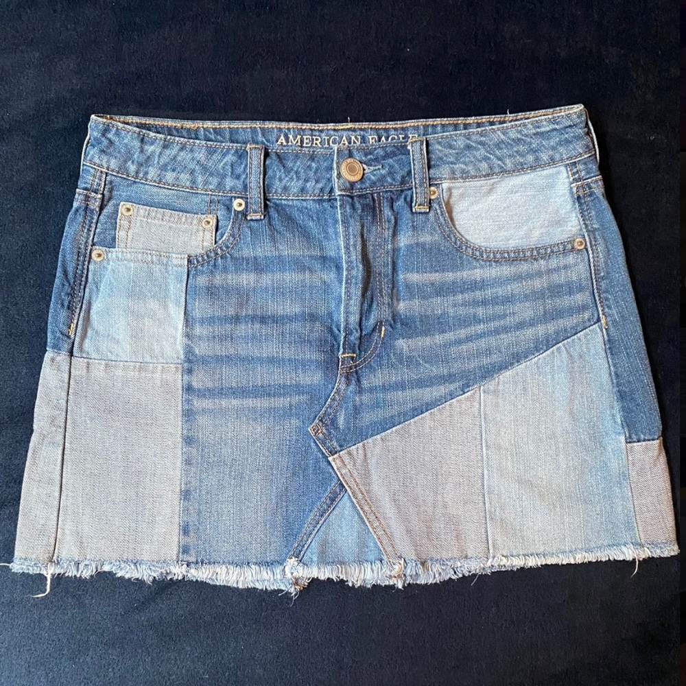 American Eagle Denim Patchwork Mini Skirt - image 1